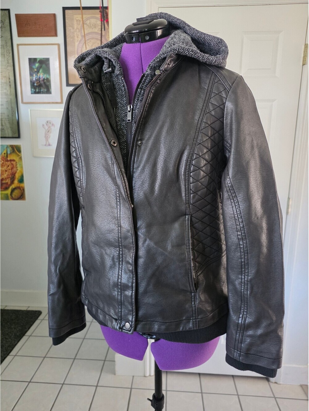 Womens Mo-Ka size Large hybrid Leather jacket